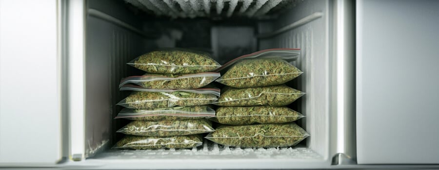 Cannabis wird im Gefrierschrank eingefroren.